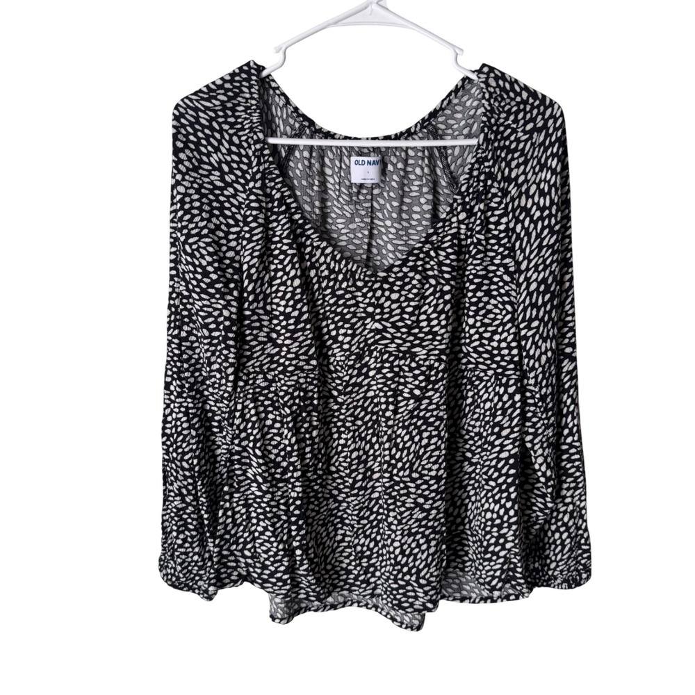 Old Navy Womens Black White Abstract Pebble Print Tiered Babydoll Blouse Large